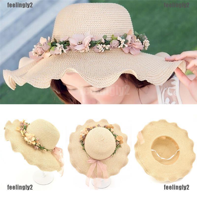 ❤Mặt Trời❤ Mũ Rộng Vành Đính Hoa Dễ Thương Thời Trang Cho Nữ