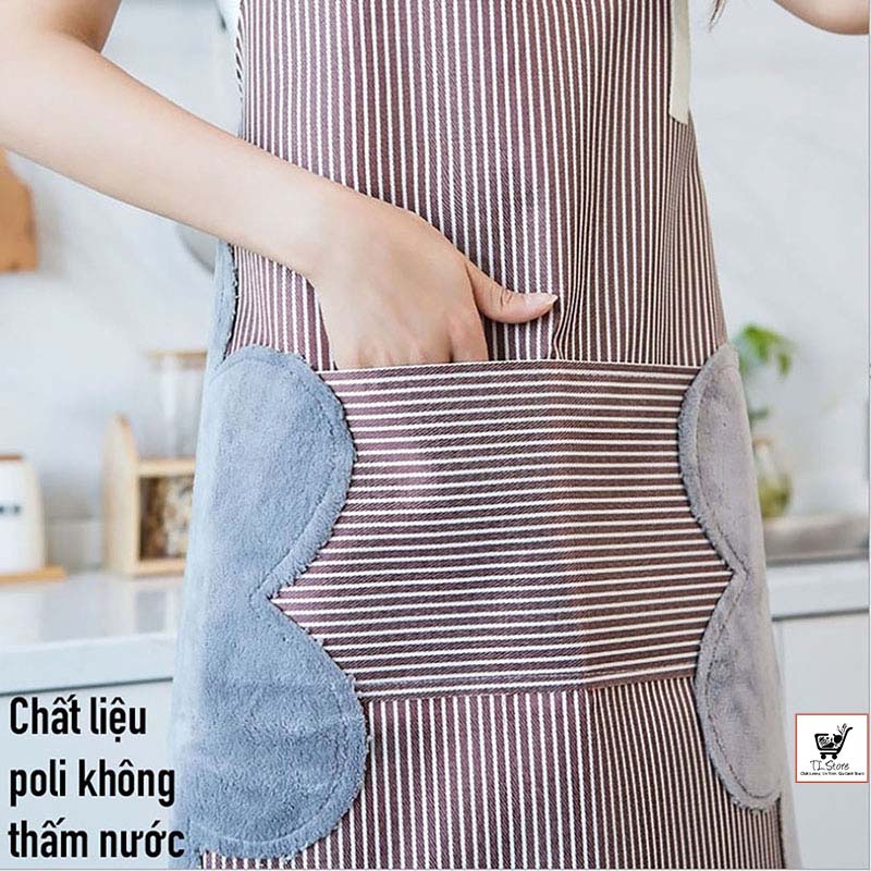 Tạp dề kẻ hoa có khăn lau tay bên hông, tạp dề chống thấm nước (Tạp Dề Sọc)