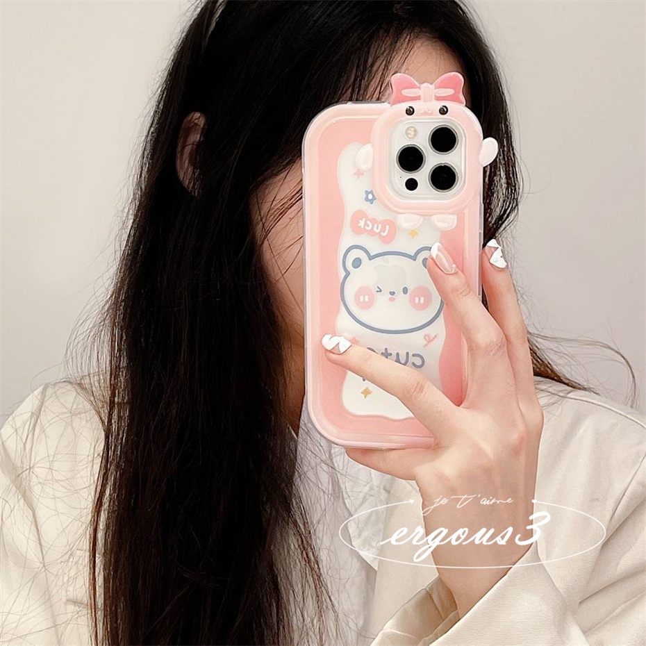 Ốp Điện Thoại Mềm In Hình Gấu Hồng Dễ Thương Cho iPhone 14 13 12 11 Pro Max SE2020 X XR Xs Max 7 8 6 6s Plus