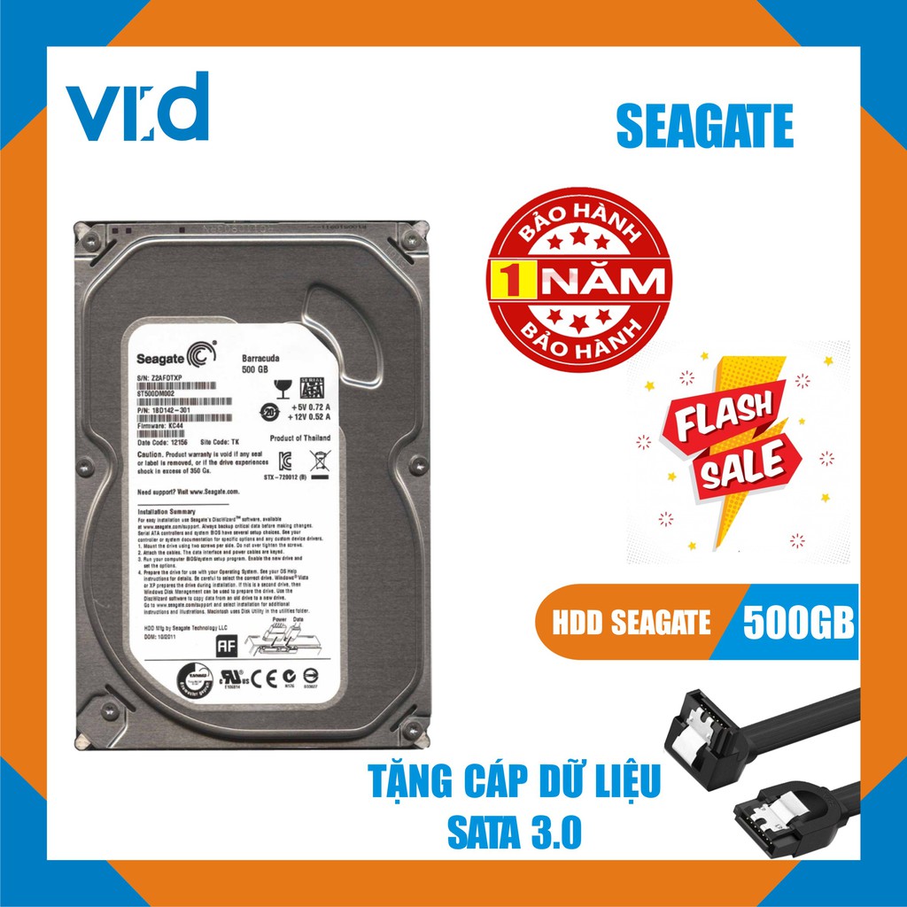 Ổ cứng HDD 500GB Seagate -Tặng cáp SATA 3.0 -  Hàng tháo máy đồng bộ nhập khẩu mới 98% -  Bảo hành 12T