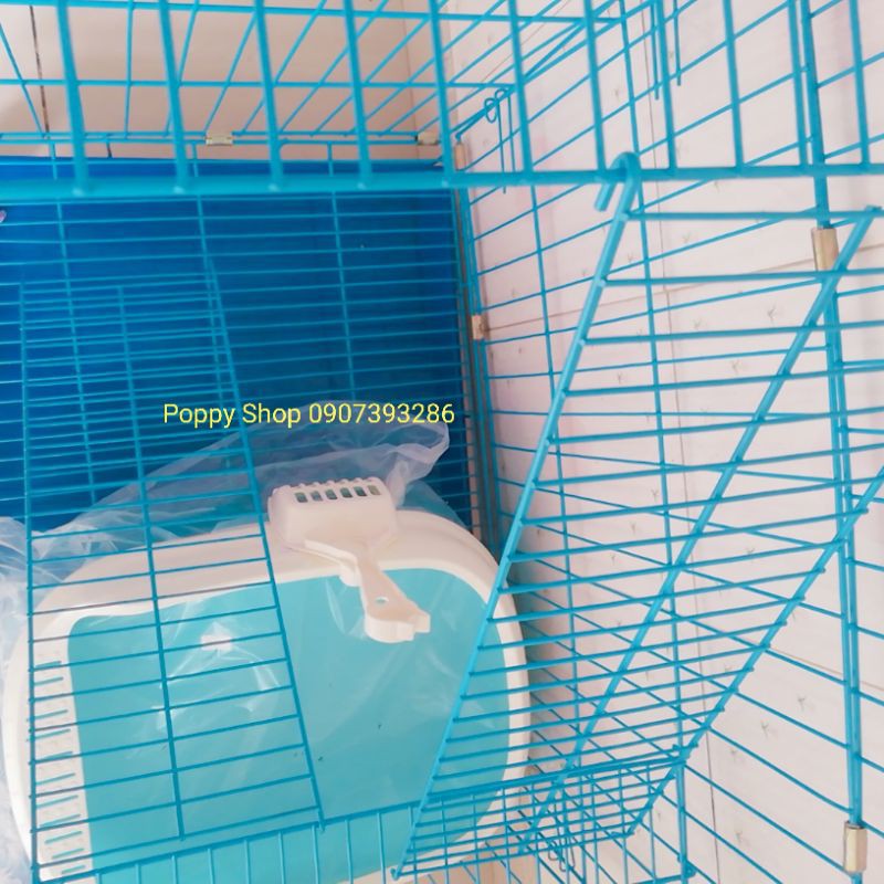 Chuồng/Lồng Sắt Sơn Tĩnh Điện Xếp 3 Tầng Màu Xanh Nước Biển Cao 1 Met Có Bánh Xe, Tặng Võng, Cho Mèo, Chim, Vẹt, Sóc