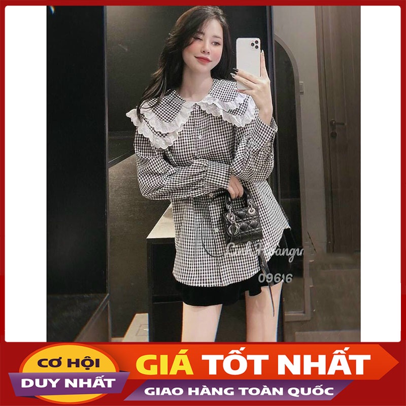 Áo Sơ Mi Kẻ Cổ Sen Bèo Phom Đẹp Hàng Quảng Châu M688-Violet