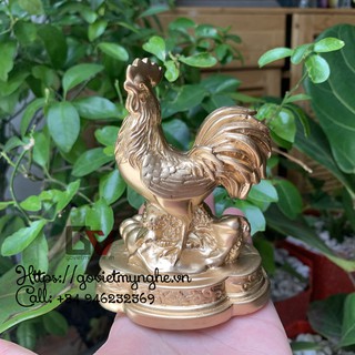 [Linh vật phong thủy] Tượng con gà - Tượng Đá Trang Trí Gà Phong Thủy - Màu nhũ đồng - Chiều cao 12cm