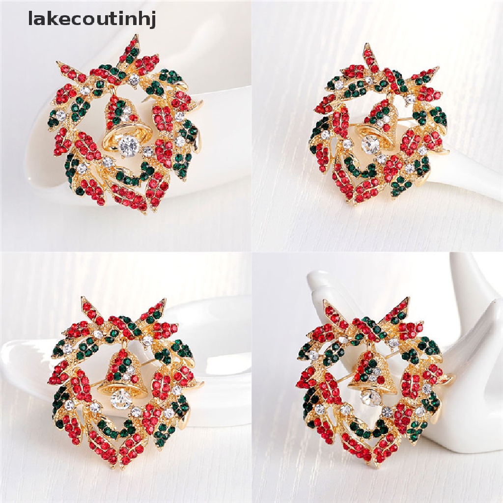 {lakecoutinhj} Fashion Unisex Bell Garland Rhinestone Snowman Christmas Brooch Pin Xmas Gift hye