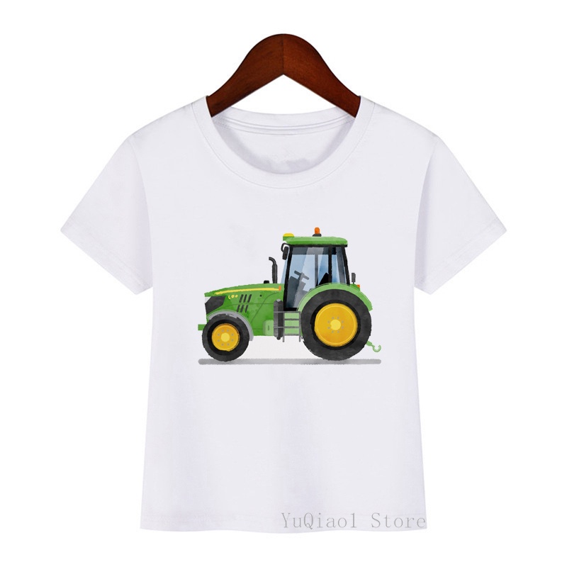 Áo Thun In Hình Xe Xây Dựng / Chó Bull / Xe Tải Hoạt Hình Cho Bé Trai 3-13 Tuổi