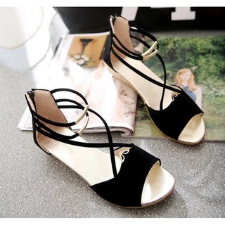 Sandal nữ dây chéo bọc vàng 4 màu đen, đỏ, trắng, xanh cô ban