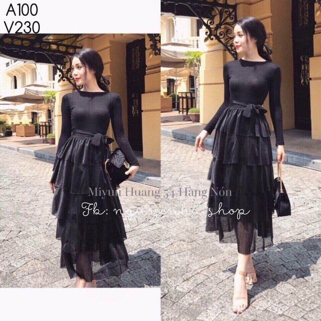 Chân váy tầng nơ dáng dài, Chân váy maxi 5 tầng vải von CV903 - NhiNhiShop