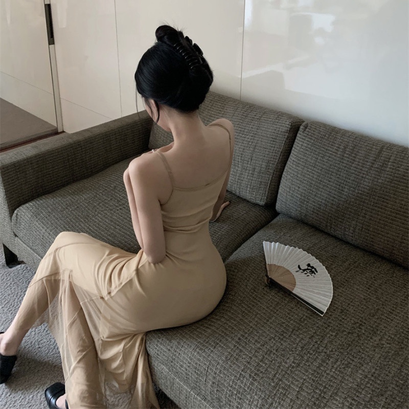 Đầm maxi Hai Dây Phối Lưới In Họa Tiết Thời Trang Xinh Xắn Cho Nữ