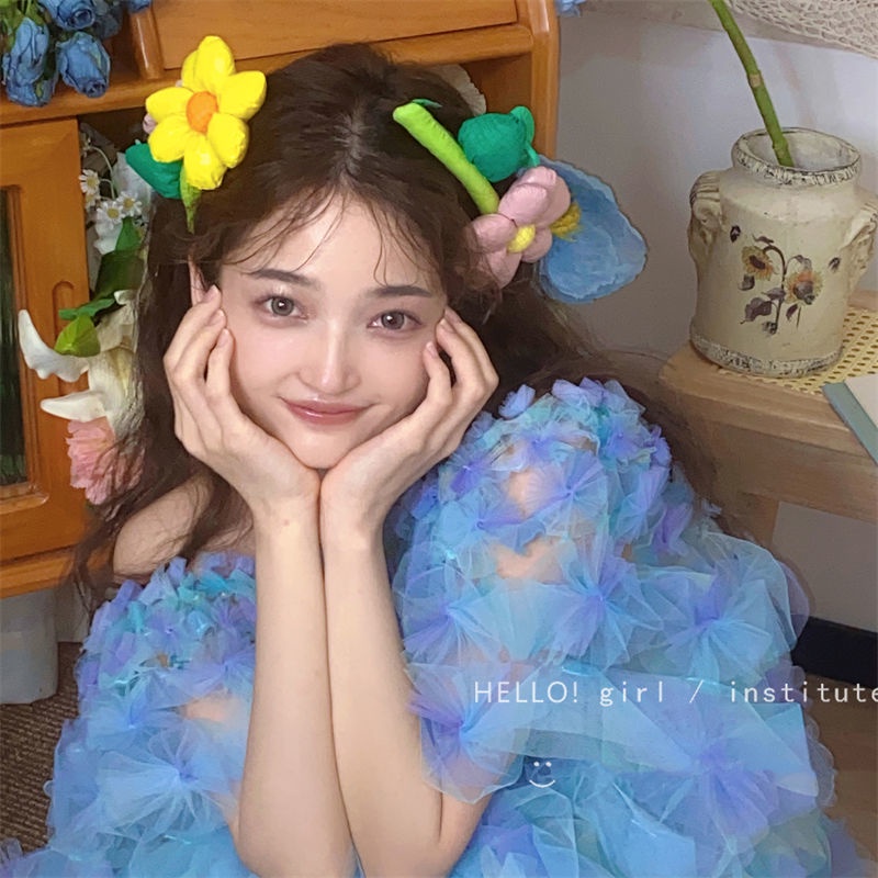 Kẹp Tóc Một Bên Hình Hoa Phong Cách Hàn Quốc Năm Mới Cho Nữ