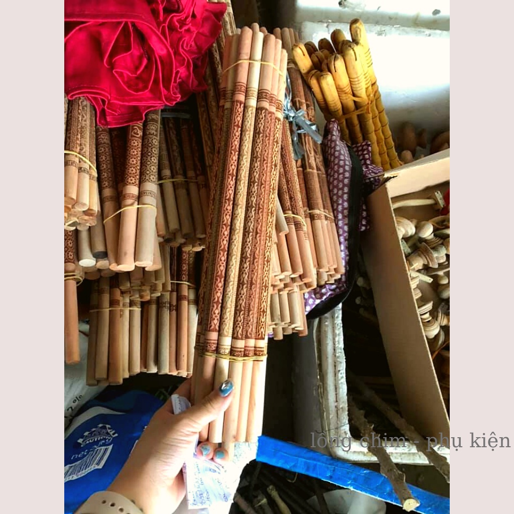 Cầu thẳng gỗ lồng chim chào mào, chòe, họa mi Cầu chim in laze họa tiết đẹp