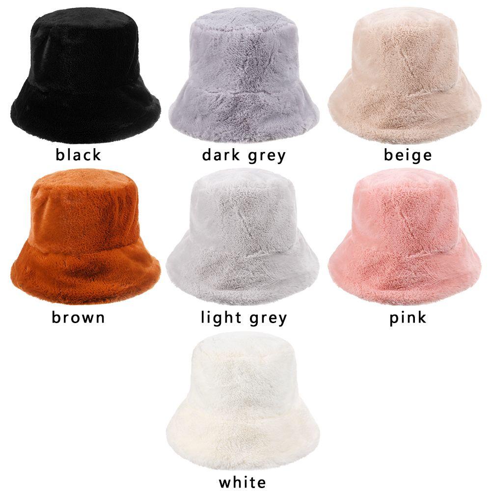 Mũ Bucket Lông Giả Màu Trơn Giữ Ấm Mùa Đông Cho Nữ