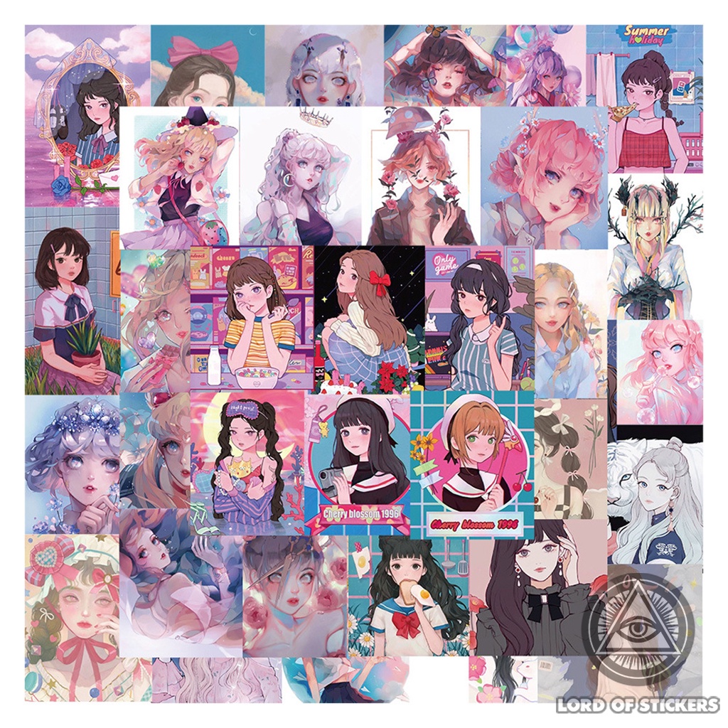 Set 50 Miếng Dán Sticker Cute Họa Tiết Hoạt Hình Dễ Thương Chống Thấm Nước Trang Trí Mũ Bảo Hiểm, Laptop, Ván Trượt, Sổ