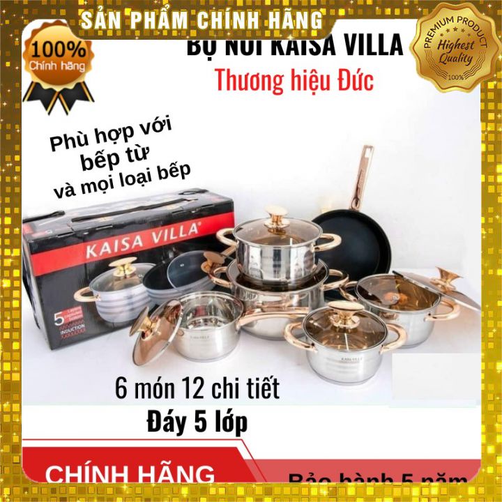 BỘ NỒI ĐỨC KAISA VILLA KV-6618 ĐÁY TỪ 5 LỚP 6 MÓN 12 CHI TIẾT 5.0