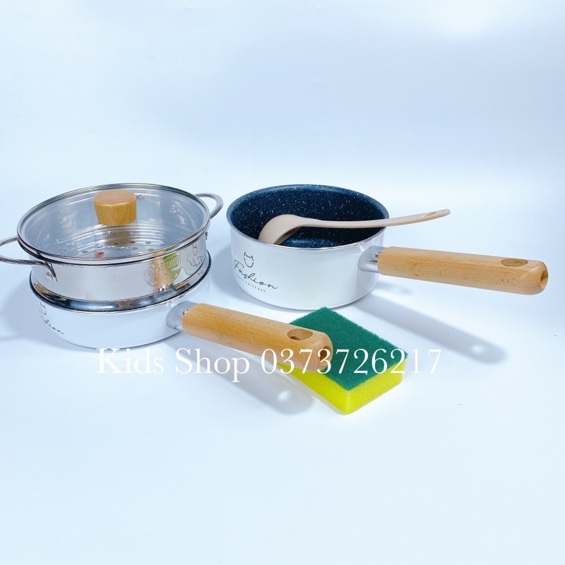 Bộ nồi chảo đá ăn dặm_ Nồi nấu cháo cho bé FASHION