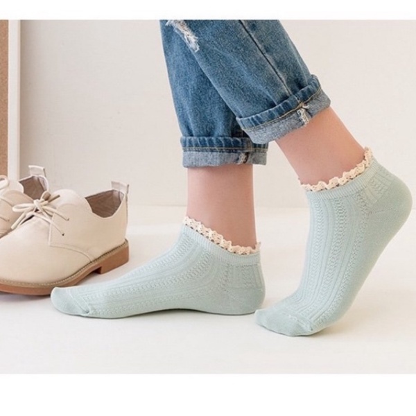 Tất cổ ngắn nữ - Vớ vintage ren nhún bèo nhiều màu cực xinh