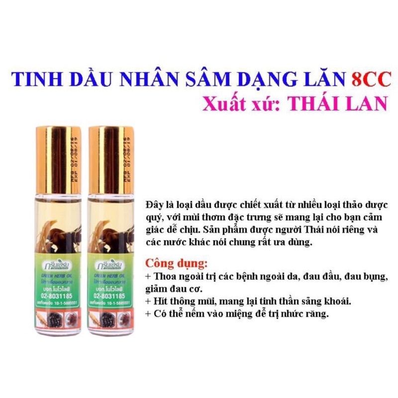 Dầu Gió Nhân Sâm Green Herb Oil Thái Lan 8ml
