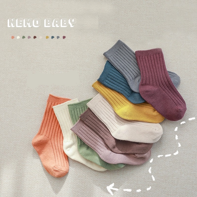 Set 5 Đôi Tất Trơn Cao Cổ NEMO BABY Phong Cách Hàn Quốc Cho Bé 0-6 Tuổi P006