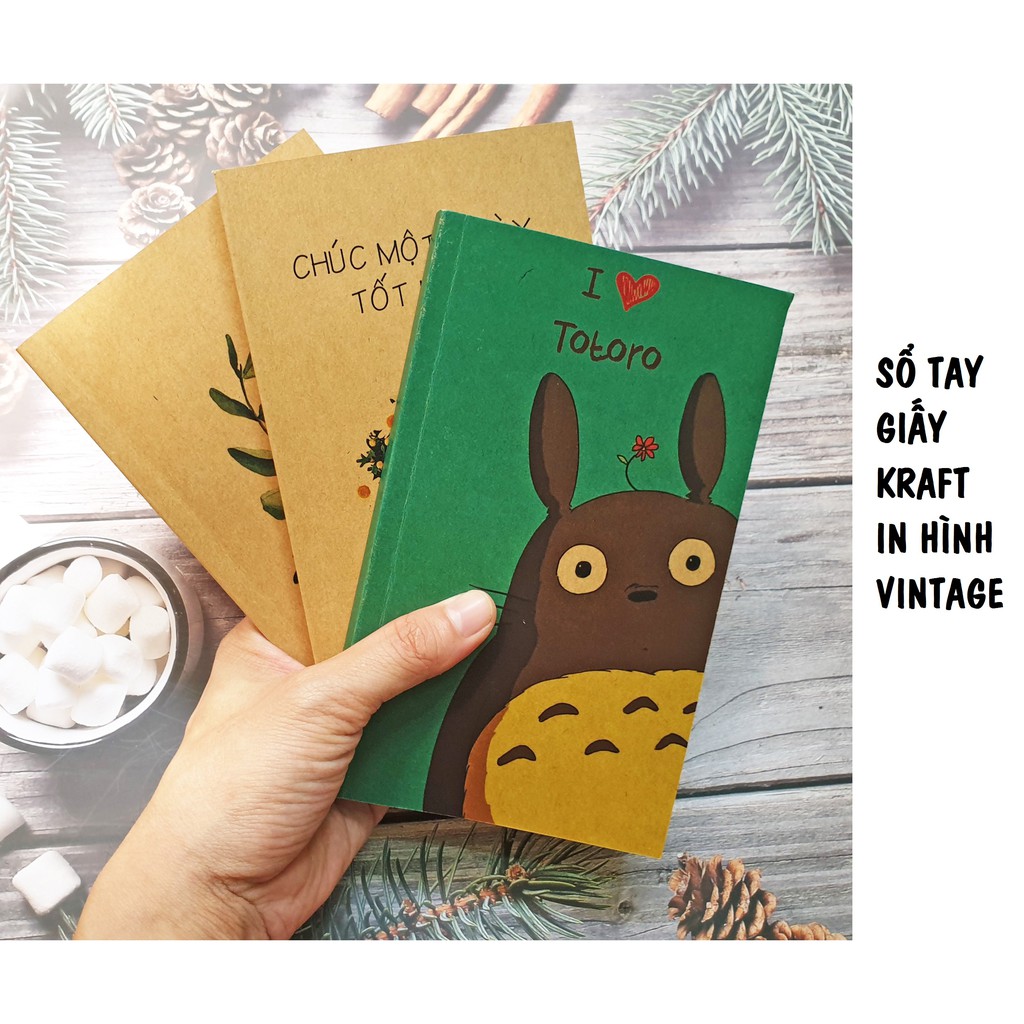 Sổ tay giấy kraft dán gáy mỏng in hình siêu cute size 18 x 11cm nhiều mẫu