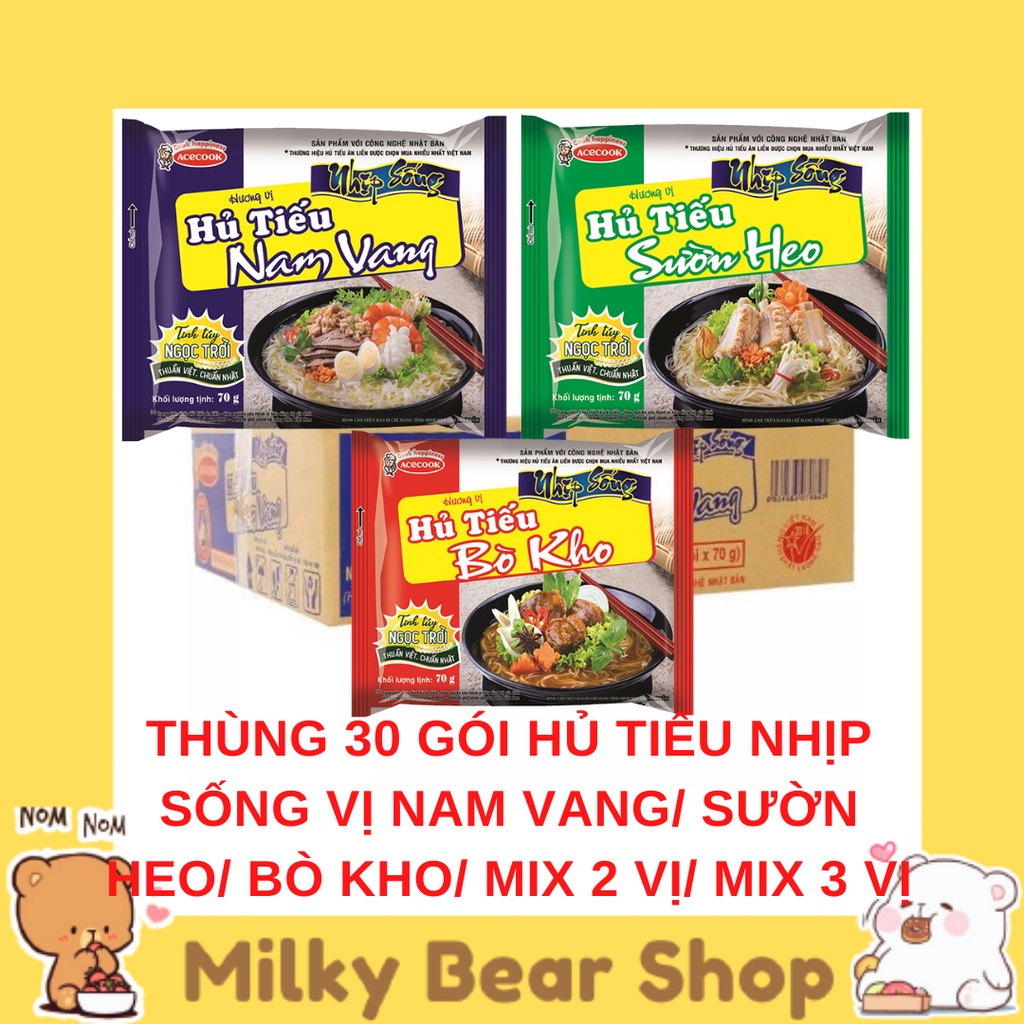 THÙNG 30 GÓI HỦ TIẾU NHỊP SỐNG VỊ NAM VANG/ SƯỜN HEO/ BÒ KHO/ MIX 2 VỊ/ MIX 3 VỊ