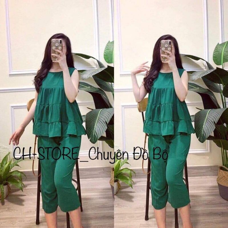 Bộ đồ lửng mặc nhà babydoll đũi cao cấp