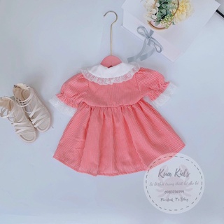 Váy xốp kẻ hồng cổ nơ