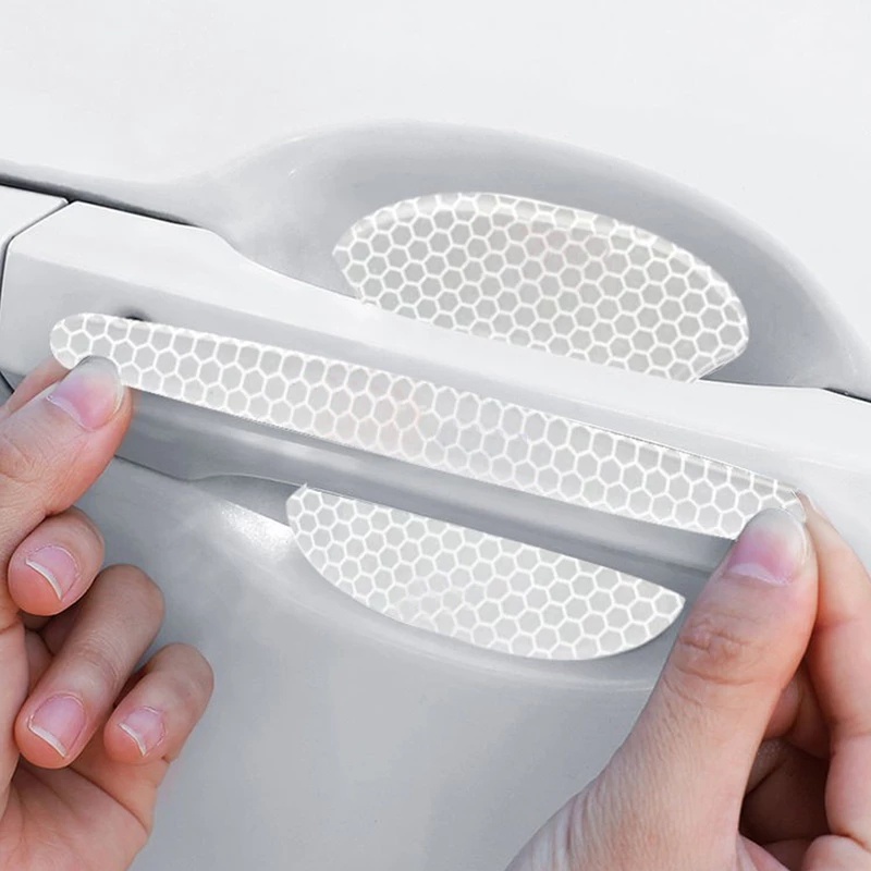Set 4 Miếng Dán PVC Phản Quang Chống Trầy Chống Trầy Bảo Vệ Tay Nắm Cửa Xe Hơi