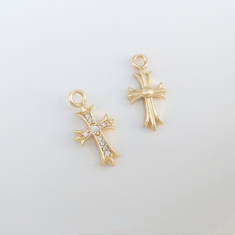 Mặt Dây Chuyền Hình Thánh Giá Bằng Đồng Mạ Vàng 14K diy Có Khảm Đá Nhiều Màu Sắc