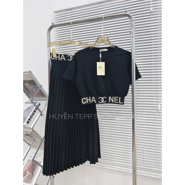 SET CHANEL MIX CHÂN VÁY XẾP LY SIÊU CHẢNH