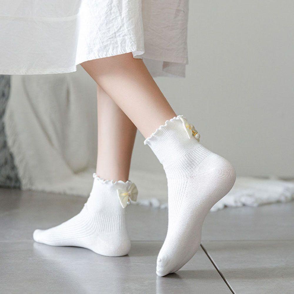 Vớ Ngắn Phối Bèo Màu Trơn Đính Nơ Bướm 1 Món Hóa Trang Cho Nữ