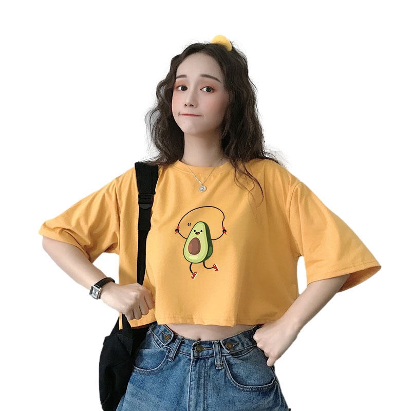 Áo Thun Crotop Form Rộng Tay Ngắn Chất Cotton Mền Mại In Hình Trái Bơ Nhảy Dây Ulzzang Style Hàn Quốc TTT0114