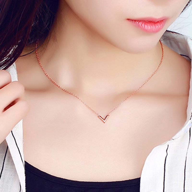Dây Chuyền Kim Loại Mặt Chữ V Thời Trang Cho Nữ