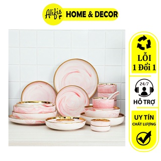 Bộ bát đĩa sứ cao cấp viền vàng cho 6 người gồm món