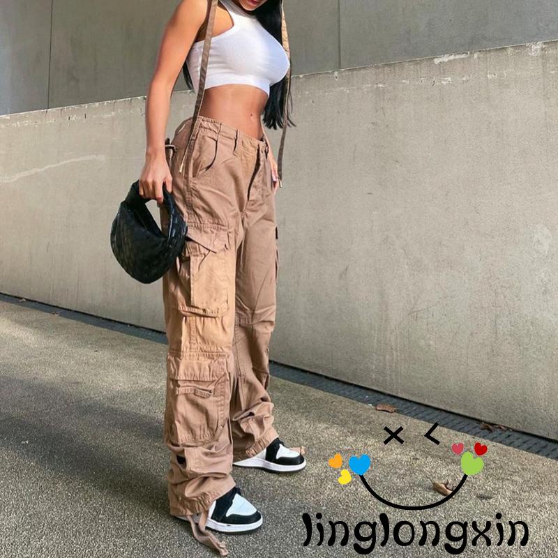 Quần Dài Dáng Rộng Màu Trơn Có Túi Linglongxi2 Cho Nữ