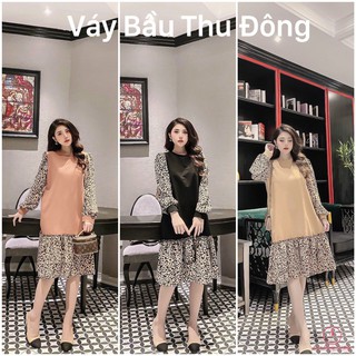 Váy bầu thu đông dài tay nỉ 3 màu , size 50 -75kg (hình thật) mặc được trước sau sinh