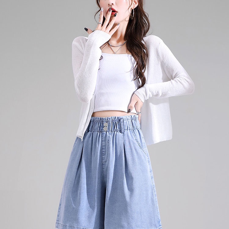 [LININ] Quần Short Denim Lụa Lạnh Mỏng Dáng Chữ a Ống Rộng Lưng Cao Mùa Hè Cho Nữ