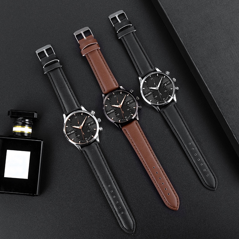Đồng hồ quartz đeo tay dây da tích hợp lịch ngày hợp thời trang
