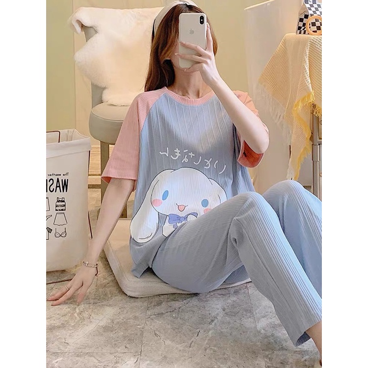 Bộ Cotton Gân Set 3 Món Mặc Nhà Màu Xanh Phong Cách Hàn Quốc Hàng QC Đẹp