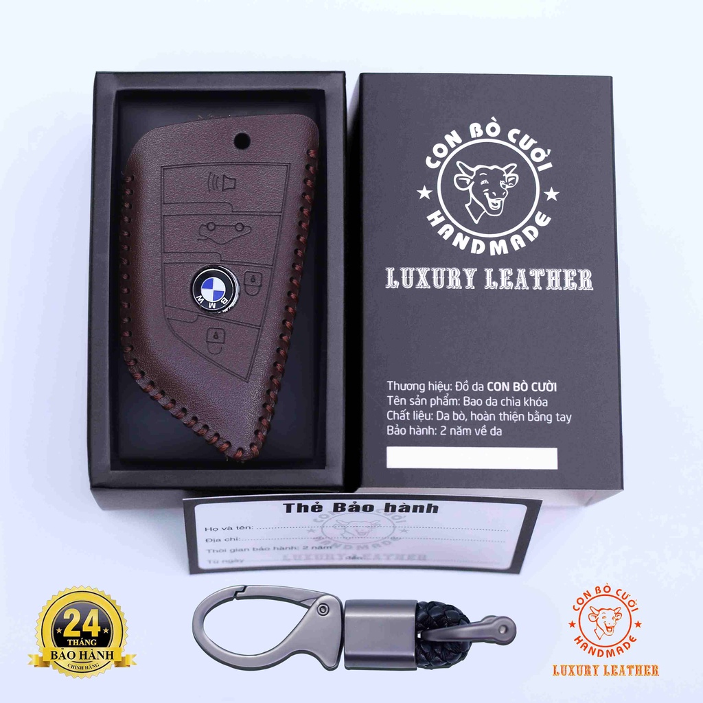 Bao da chìa khoá ô tô BMW  Da Bò Nhập Khẩu ITALIA, Khắc Tên + Số ĐT Chủ Xe. Bảo hành 2 năm về da