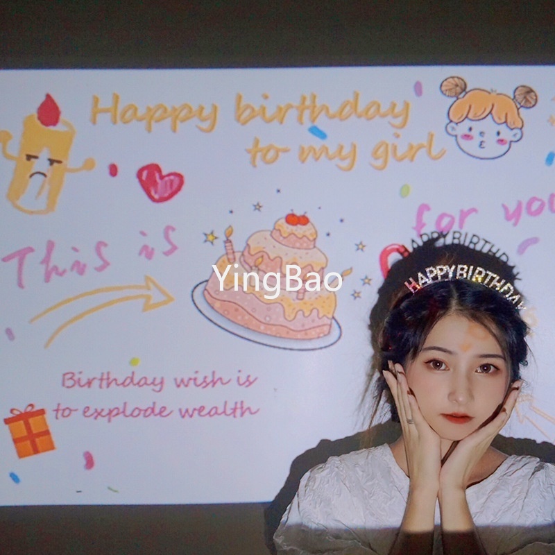 Đèn Chiếu Happy Birthday size Nhỏ Di Động Áo Thun Dài Tay Phong Cách Hàn Quốc