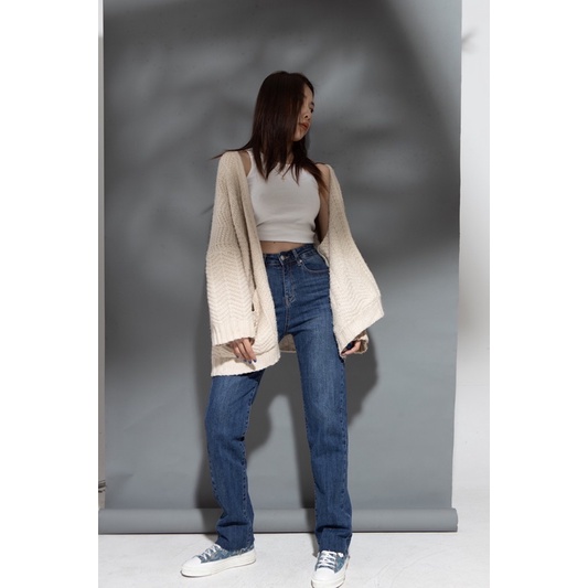 QUẦN JEANS ỐNG ĐỨNG LƯNG CAO CO DÃN - XANH NHẠT/ĐẬM