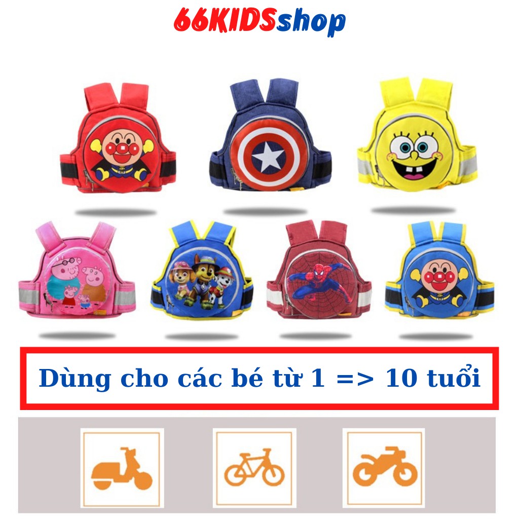 Đai đi xe máy cho bé 1-10 tuổi đai chống ngã cho bé kết hợp balo tiện dụng 66KIDS SHOP