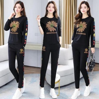 Bộ Nỉ Thể Thao Thu Đông Mặc Nhà VNXK Cao Cấp Đính Đá Hoa Cúc