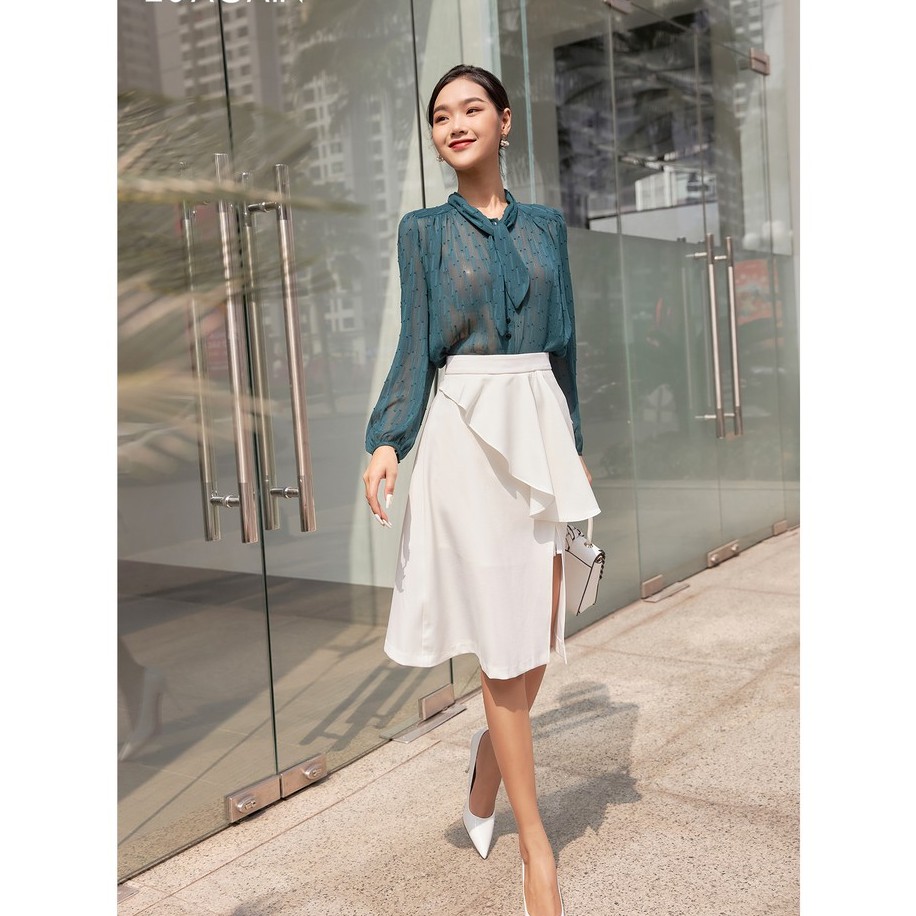 Chân váy xòe công sở 20AGAIN, hàng thiết kế bèo lệch 1 bên thanh lịch JXA1062 | BigBuy360 - bigbuy360.vn