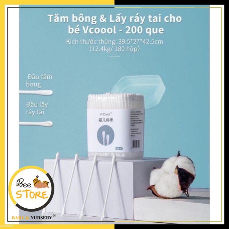 [MỞ KHO SỈ BÁN LẺ] Tăm Bông Trẻ Em Vcoool Hộp 200 Que, Bông Ngoáy Tai