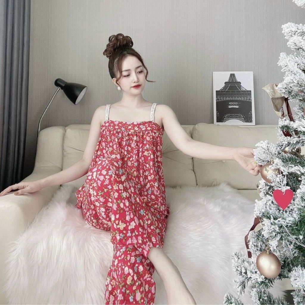 Đồ ngủ nữ, đồ bộ mặc nhà 2dây quần dài chất lụa mềm mại