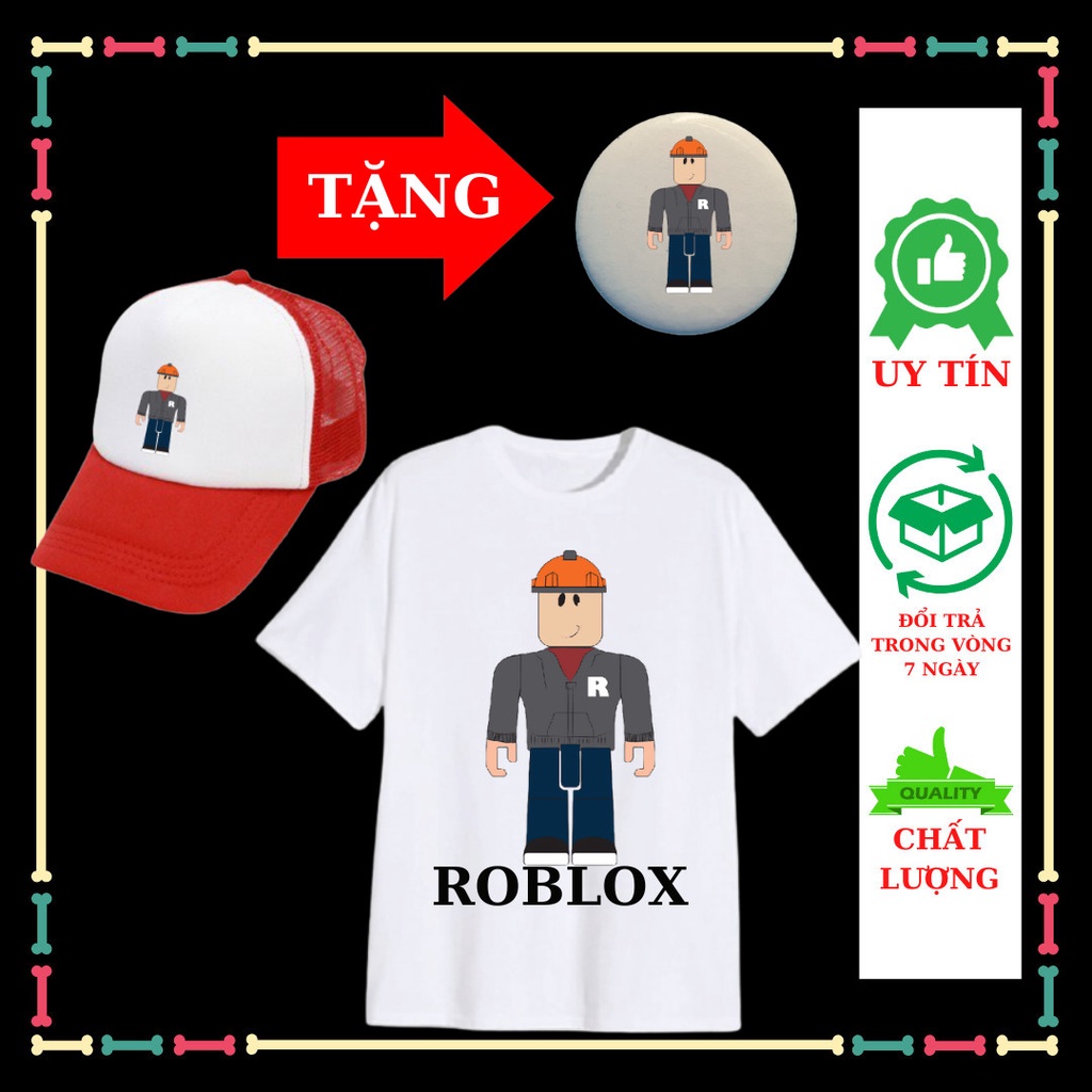 Áo thun bé trai Roblox siêu ngầu, vải chất, đủ size áo từ 10kg đến 90kg, mũ lưỡi trai bé trai, kèm huy hiệu dễ thương