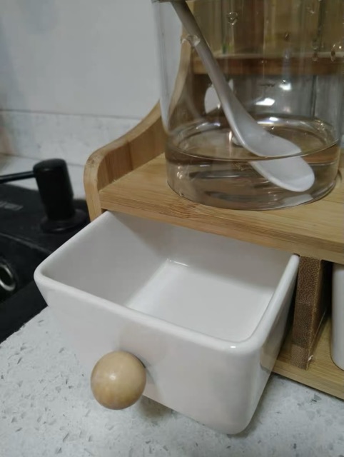 ( có sẵn )Bộ đồ đựng gia vị thuỷ tinh + sứ trắng phong cách hiện đại | BigBuy360 - bigbuy360.vn