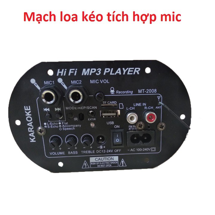 Mạch loa kéo tích hợp mic 12V-24V-220V