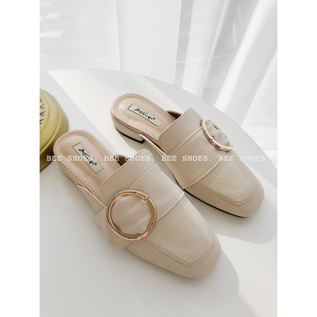 BEESHOES - GIÀY SỤC MŨI TRÒN CAO 2 PHÂN - GIÀY SỤC 2 PHÂN CHẤT DA MÈM ĐI SIÊU EM  SẴN MÀU ĐEN - KEM | BigBuy360 - bigbuy360.vn