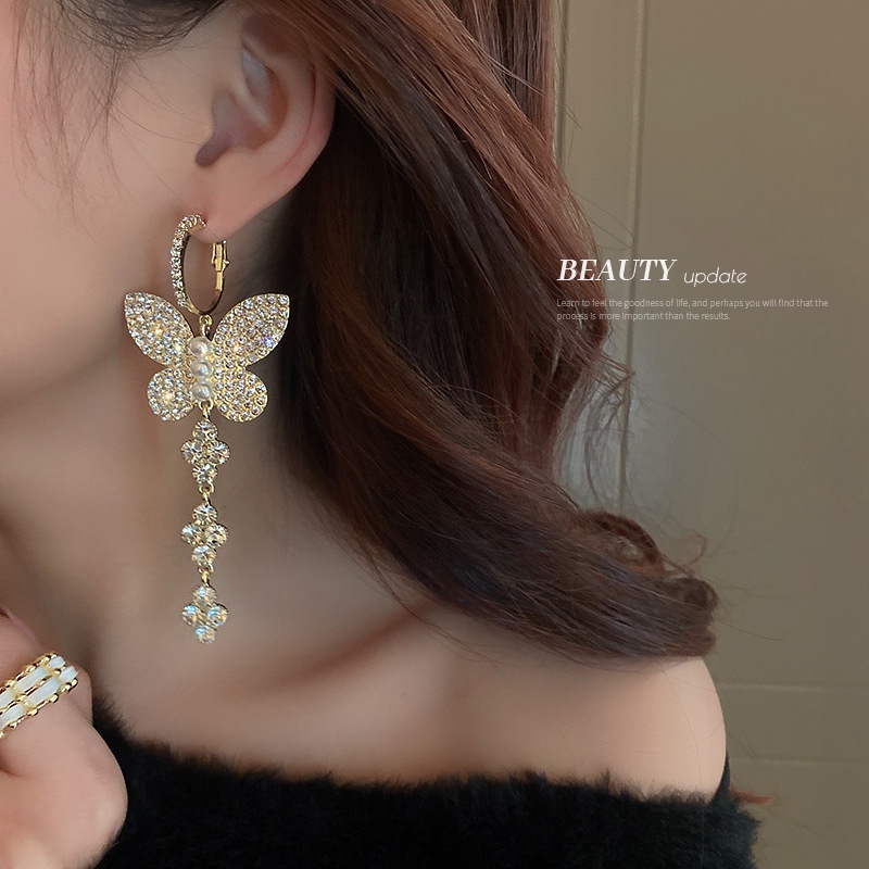 Bông Tai Mạ Bạc 925 Hình Bướm Đính Đá Thời Trang Hàn Quốc Sang Trọng Cho Nữ